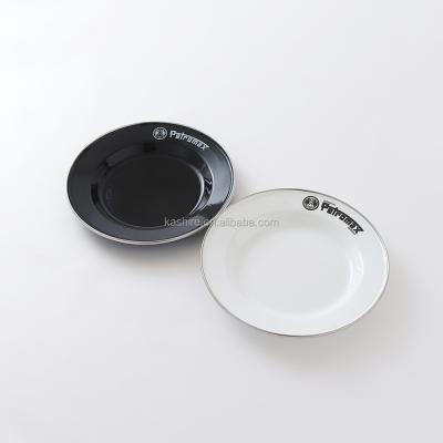 China 22cm Viable Enamel Utensils Salad Bowl Round Enamel Cake Bowl Solid White With Silver Roll Rim In Stock for sale