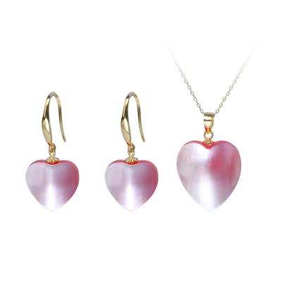 China Fashion Jewelry Set 925 Blue and Color 925 Silver Rose Heart Shape Pearl Earring Earring Necklace CLASSIC For Women for sale