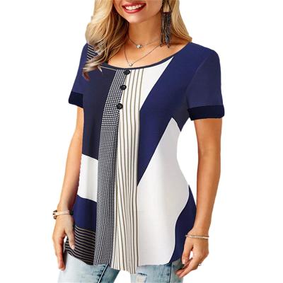 China Anti-pilling Women Casual Blouse Summer Soft O Loose Neck Printed Short Sleeves Tops Summer Female Shirts for sale