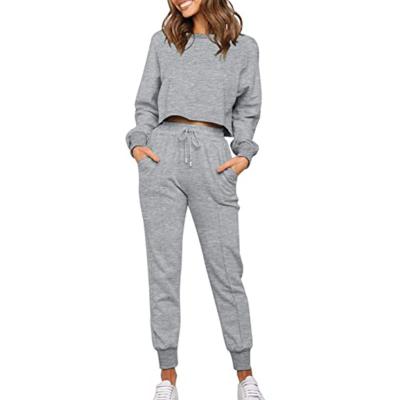 China 2021 new autumn and winter fashion solid color breathable long-sleeved sweaters pants two-piece sports and leisure suit for women for sale