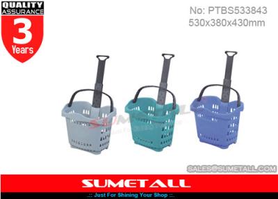 China 2 Wheeled Plastic Shopping Baskets / Grocery Shopping Basket For Retail Stores for sale