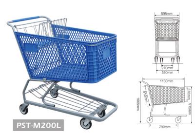 Cina Carrello di plastica di acquisto di PST-M200L Sumarket con il carrello della plastica di quattro ruote in vendita