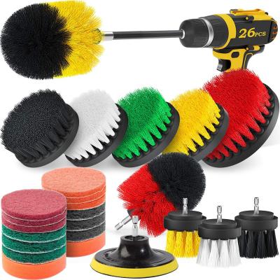 China Sustainable 26Pcs/Set Power Scrubber Brush Sets Electric Drill Cleaning Tool Brush For Extension Rod Drill Attachment Kit Power Scrub for sale