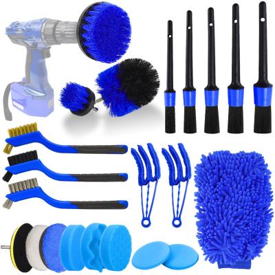 China Car Wahing Hot Sales 22PCS Power Scrubber Drill Detailing Brushes Set Car Polish Pads Car Cleaning Brush For Car Air Vents Engine Wash for sale
