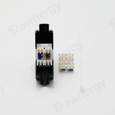 China OEM RJ45 UTP Cat6A 8P8C 180 graus Informações de rede Ethernet em branco e preto Keystone Jack modular DP-KJ-8025-UTP à venda