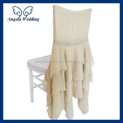 China CH016A Popular Fancy Wholesale Cheap Cream Wedding Plain Chiffon Chair Covers for sale