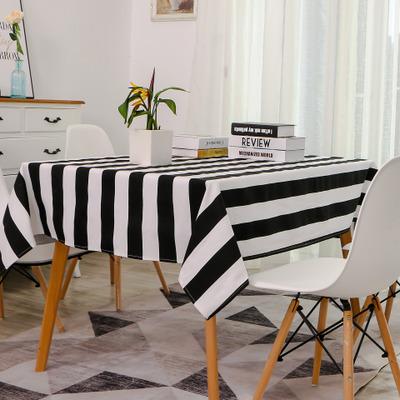 China CL048B good quality washable and durable elegant rectangle stripe home dinner tablecloth black and white wedding for sale