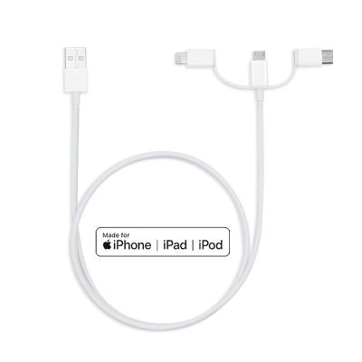 China Wholesale Fast Charging Speed 3 in 1 Data USB Fast Charging Cable with Type-C Lighting Micro Cable for IPhone Android and Smart Watch for sale
