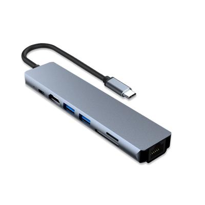 China Wholesale Mobile Devices .desk Multiport Computer 7 in 1 Aluminum Alloy USB C Hub Doubles Super Speed 5Gbps 3 Docking Station Metal 7 Ports for sale