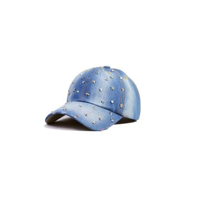China X1128 COMMON All Seasons Unisex Shade Hat Cotton Denim Diamonds Hats Ladies Baseball Cap Sunscreen Outdoor Cowboy Adjustable Hat for sale