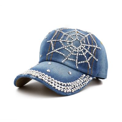China X1127 Korea Style Summer Adult Sunscreen Spring Baseball Cap Denim Hat Outdoor Flat-brimmed Hot Rhinestone for sale