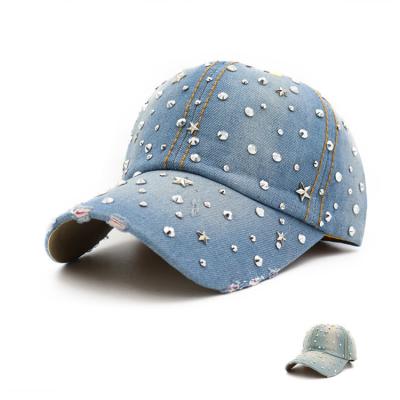 China X1124 JOINT Handmade Rhinestone Starry Hat Men And Women Denim Baseball Cap Sunscreen Student Hat Couple Summer Sun Outdoor Hats for sale