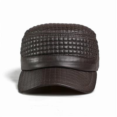 China Youth Men's Leather Hats Image H566 Sheepskin Flat Surface Military Hat Genuine Leather Adult Leather Hat Trucker Hat for sale