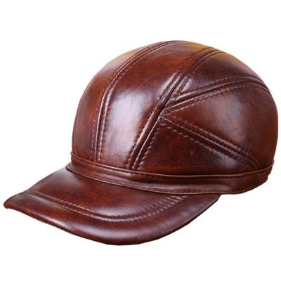 China Image H570 Male Outdoor Hats Sheepskin Genuine Leather Baseball Cap Earmuffs Genuine Leather Baseball Caps for sale