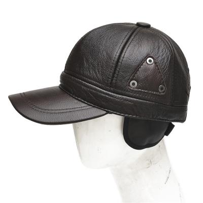 China Image H563 Winter Sun Visor Hat Baseball Caps Genuine Leather Baseball Hat Hearing Protection Natural Leather Hats Leisure for sale