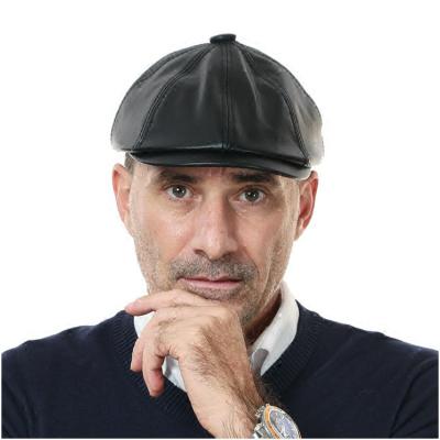 China Picture H512 Adult Sun Visors Cover Mens Leather Octagonal Hat Leather Bucket Hats Leather Baseball Hats Skin Beret Hat for sale