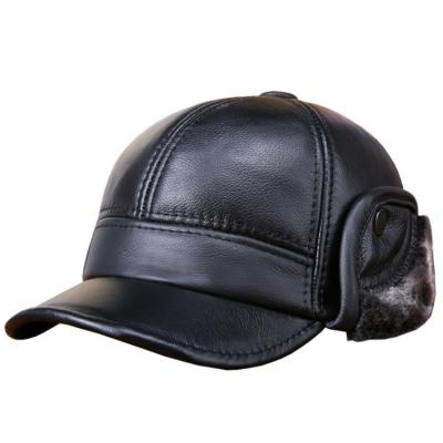 China Winter Men's Earmuffs Baseball Caps Thermal Genuine Leather Casual Hats Male Outdoor Warm Hat Picture H502 for sale