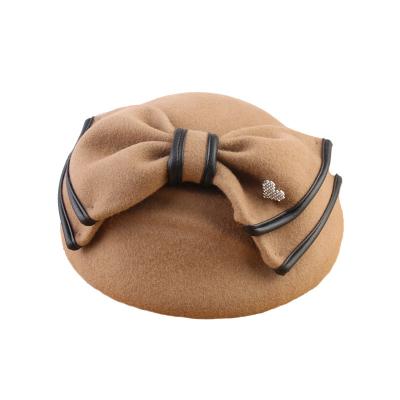 China X5121 COMMON Wool Beanie Hat Bow Tie Decorate Adult Women Felt Wool Hats Fancinators Felted Hats Caps Stylish Bbowler Hats for sale