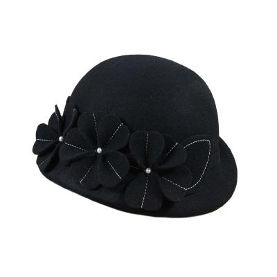 China JOINT X5119 Flower Dome Beanie Hat Women Felt Wool Adult Top Bucket Hat Female Stylish Thrower Hats for sale