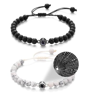 China 2023 FASHIONABLE new arrival white turquoise natural beaded bracelet stone projection i love you 100 languages bracelets for couples for sale