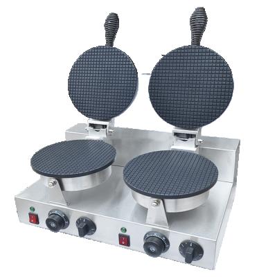 China Commercial Waffle Ice Cream Cone Baker Double Head Waffle Machine Snack Pancake Cone Maker for sale