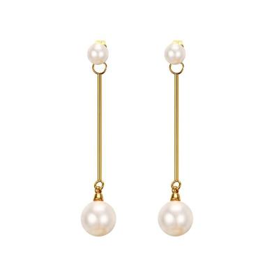 China Fashionable Round Double Simulated Pearl Stud Earrings For Women Gold Color Stainless Steel Long Earrings for sale