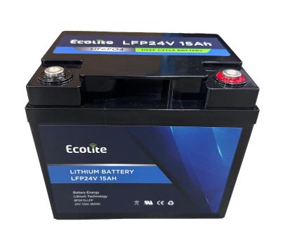 China Ecolite 24v 15Ah Alta gama de temperatura AGV LiFePo4 Lítio Ferro Fosfato BMS integrado à venda