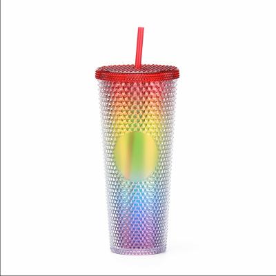China Sustainable 16oz 22oz Studded Durian PS Logo Double Wall Outdoor Plastic Tumbler Mugs Custom Coffee Mug for sale