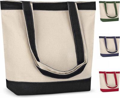 China Handled eco-friendly canvas bag bulk with logo printed cotton canvas reusable large tote bag with zipper for sale