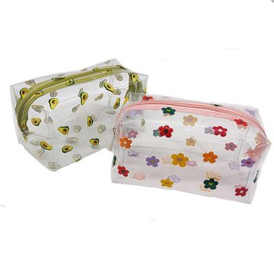 China Wholesale PVC Transparent Zipper Water Resistant Women Cosmetic Bag Cartoon Printed Makeup Organizer Bag High Capacity Tolitery Waterproof Case for sale