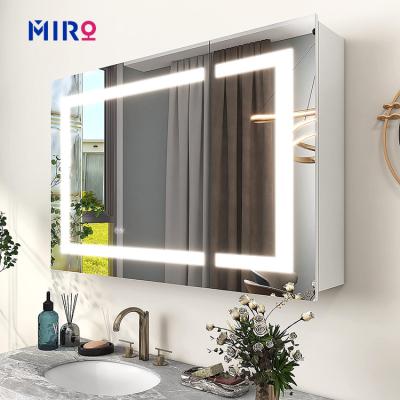 China Modern Luxurious Hotel Smart Wall Mounted Dimmable Bathroom Mirror Cabinet With Led Light for sale
