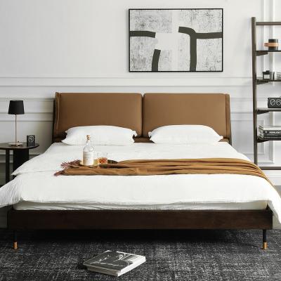 China Scandinavian solid wood bed 1.8m double bed Nordic style furniture leather bed 1.8m for sale