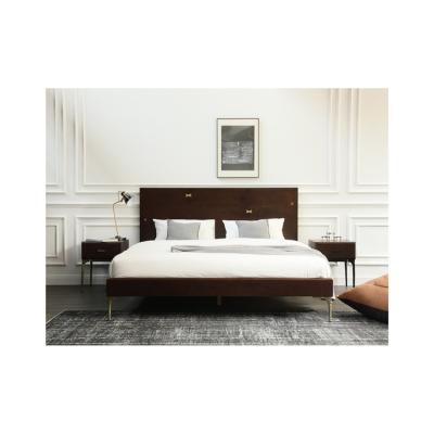 China Customized modern high quality Nordic Scandinavian solid wood PU leather soft bed for bedroom for sale