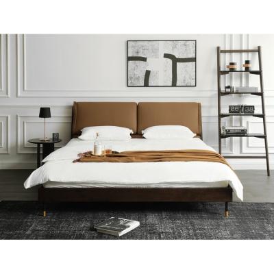 China Scandinavian Modern Frame Furniture Size Double Bed Solid Wood Queen Size Bed Upholstered for sale
