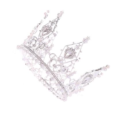 China Wholesale Fashionable Big Pearl Crown Princess Crown Birthday Dinner Crown Luxurious Crystal Tiara Ring for sale