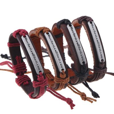 China Trendy Fashion Jewelry Vintage Rock Alphabet Jewelry Bangle Cowhide Cortex Bracelet Unisex for sale