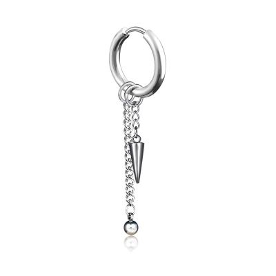 China High Quality Circle Stainless Steel Chain Stud Earrings Men's Elegant Top Selling Tassel Clip On Earrings Wholesale for sale