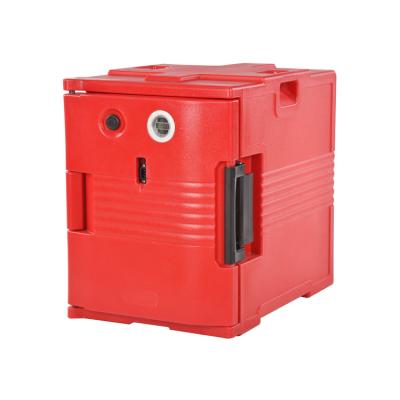 China Safety 90L Red Electric Food Pan Carrier Insulated Hot Food Transport Container for sale