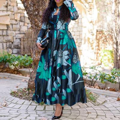 China Quality Washable Office Print Loose Dresses Fall Elegant Midi Vintage Women Plus Size Dress for sale