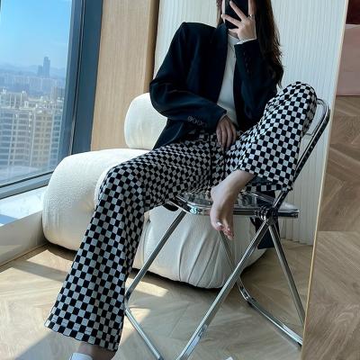 China 2021 Fashion Autumn Jogger Track Pants Plaid Viable Outdoor Custom Loose Ladies Wide Leg Pants for sale