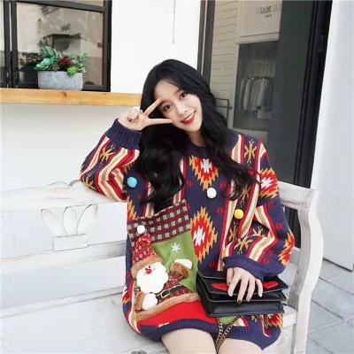 China Cute Fashion Vintage Female Christmas New Year Knitted Sweater Christmas Outdoor Pullover for sale