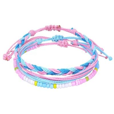 China 2022 Environmental Friendly Handmade Wax String Bracelets Friendship Bracelets For Women Braided Rope String Bracelet Beach Jewelry Pulseras for sale
