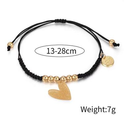 China 2022 Custom High Quality Environmental Friendly Simple Logo 316L Stainless Steel Heart Charm Wax Clip Leather Thin Bracelets for sale
