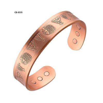 China Environmental Friendly Magnetic Tibetan Bio Engraved Solid Copper Healing Bracelet Used For Arthritis for sale