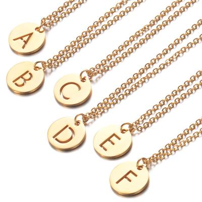 China Environmental Friendly Rose Gold Tiny Disk Hammered Pendant Necklace Personalized A-Z Initial Letter Engraved Monogram Coin Disc Necklace for sale
