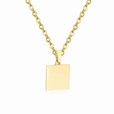 China Minimalism Women Jewelry Square Charm Necklace Stainless Steel Rectangle Personalized Environmentally Friendly Pendant Inspirational Necklace for sale