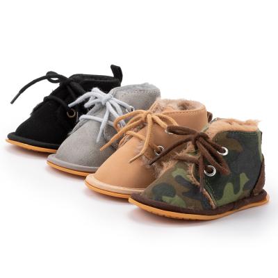 China New fashion Rubber sole Camouflage prewalk short ankle boy baby boots for sale
