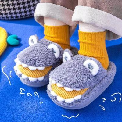 China CIXI AIDA Wholesale Fashion Trend Kids Unisex Cute PLUSH ALLIGATER Animal Printed Indoor Slipper Winter For Kids Bedroom Slipper for sale