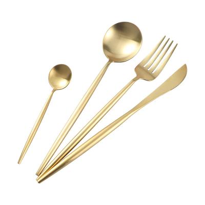 China 4 PCS 304 Food Grade Stainless Steel Cutlery Spoons Sustainable Reusable Golden Forks And Knives For Restaurant for sale