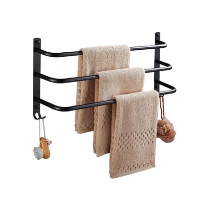 China Punch Free Black Towel Hanger 40-60cm Stainless Steel Towel Hanger Wall Rail Hook Towel Rack Stand Workable for sale
